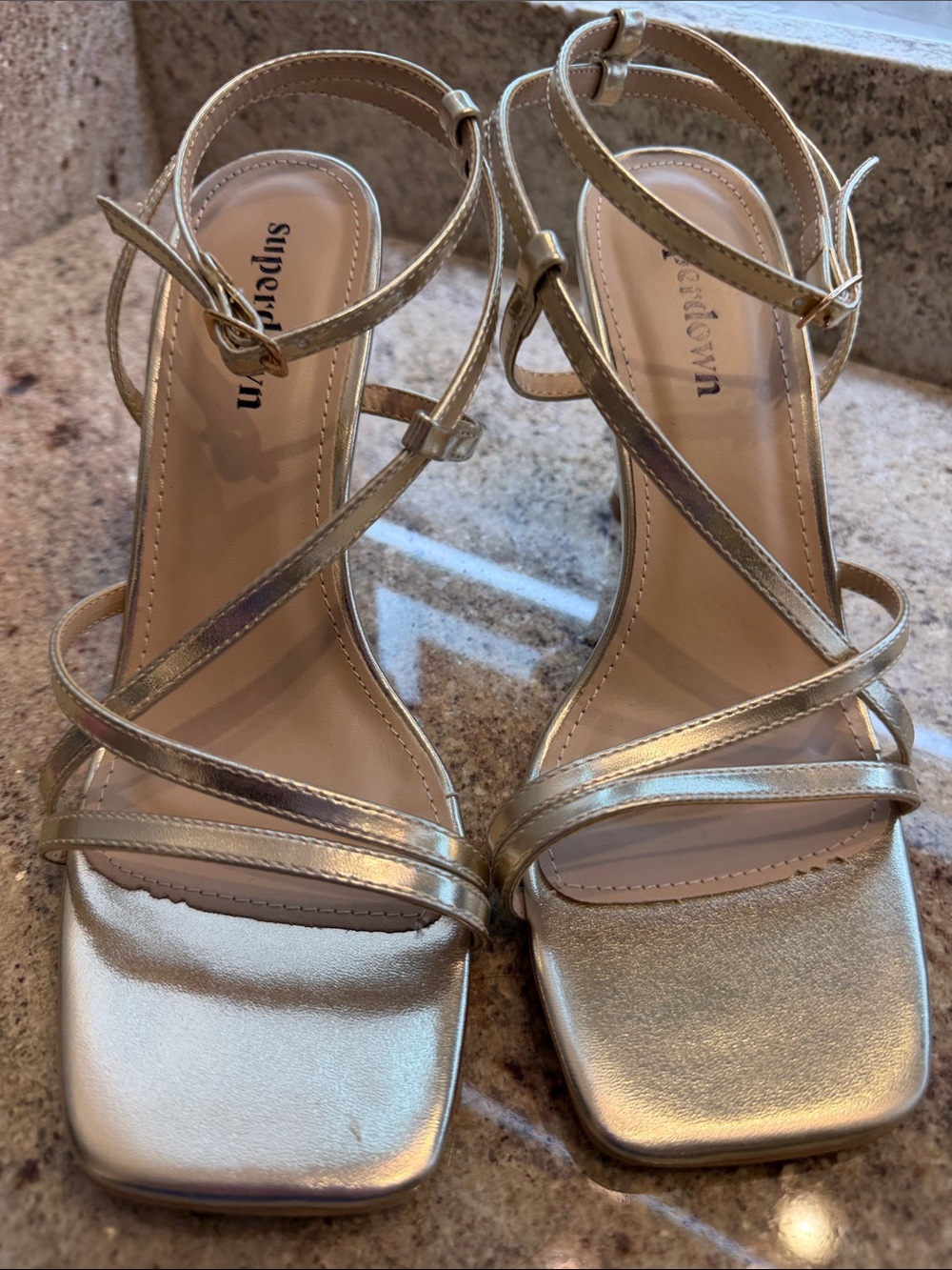 superdown Metallic Gold Strappy Heels